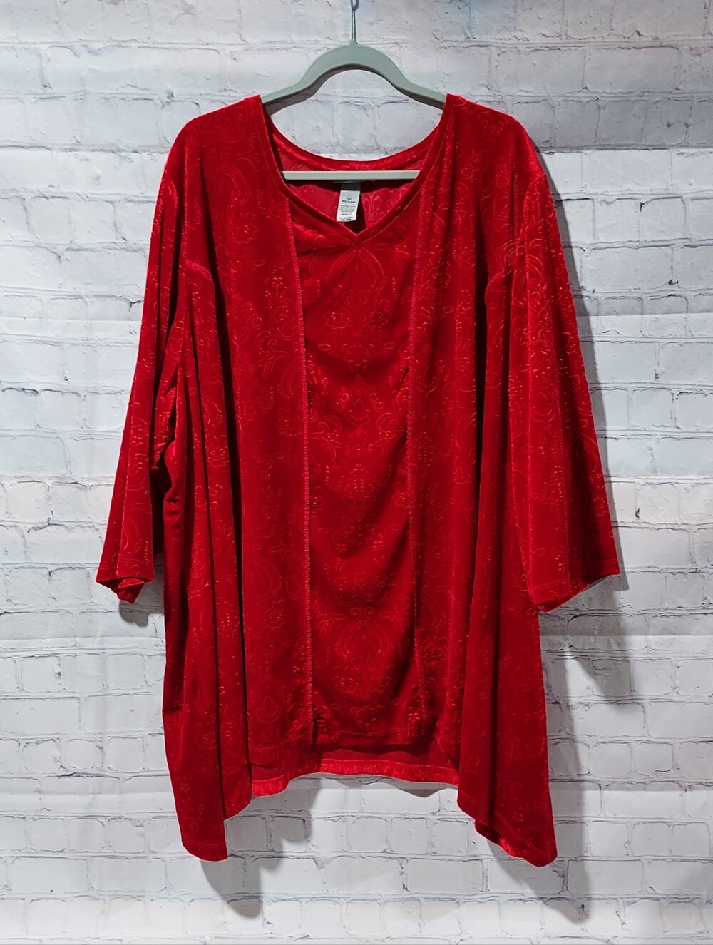 Catherines 4X (30-32W) V-neck Blouse Red Velvet 3/4 Sleeve Office Career Holiday